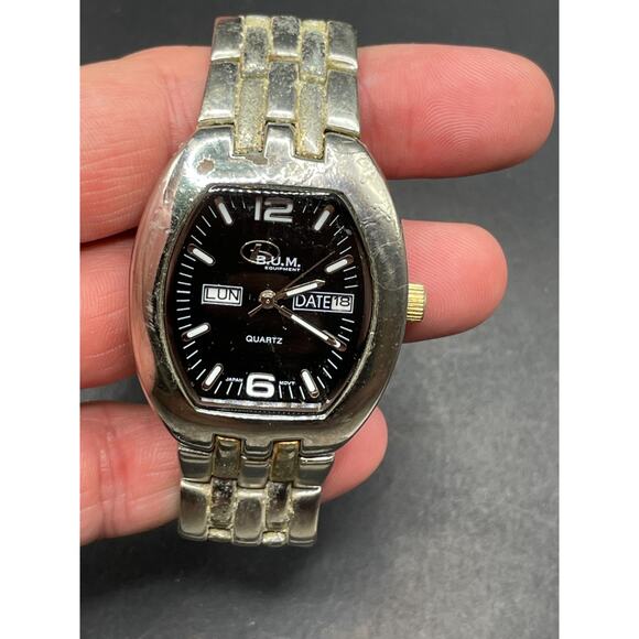 Bum Equipment 3316 Analog Date/Day Mens Quartz Watch Black Dial Silver Tone 36mm - Picture 1 of 12